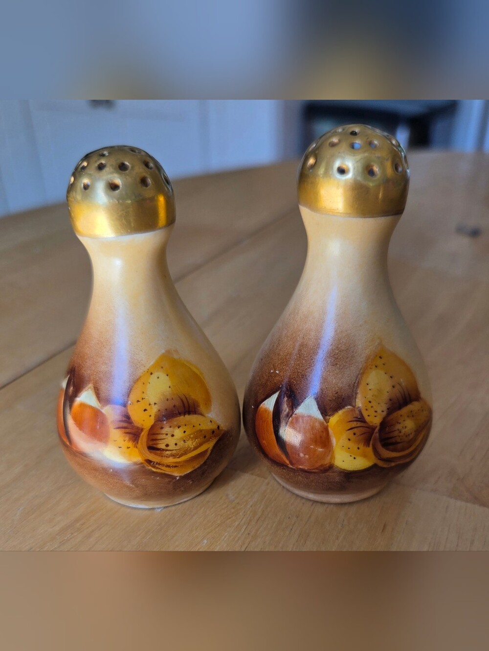Antique Porcelain Teardrop Salt Pepper Shakers Hand Painted Almonds Chestnuts